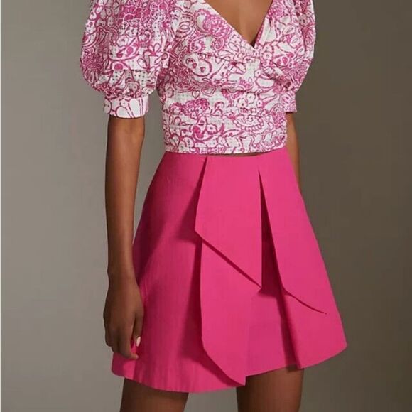 NWT Anthropologie Maeve Ruffled Mini Skirt in Hot Pink Size: P2 - Picture 2 of 13